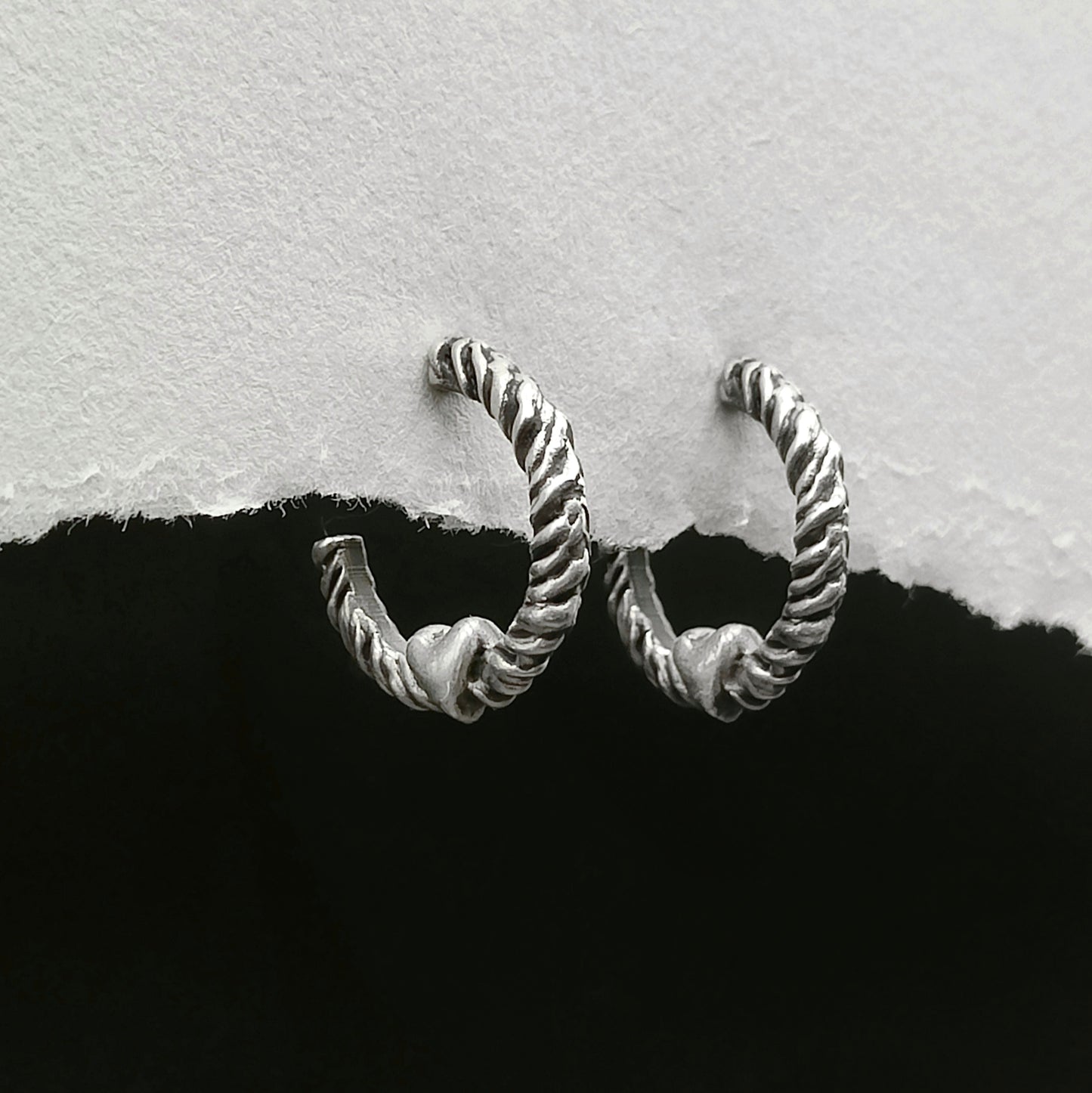 HEART HOOP SILVER EARRINGS