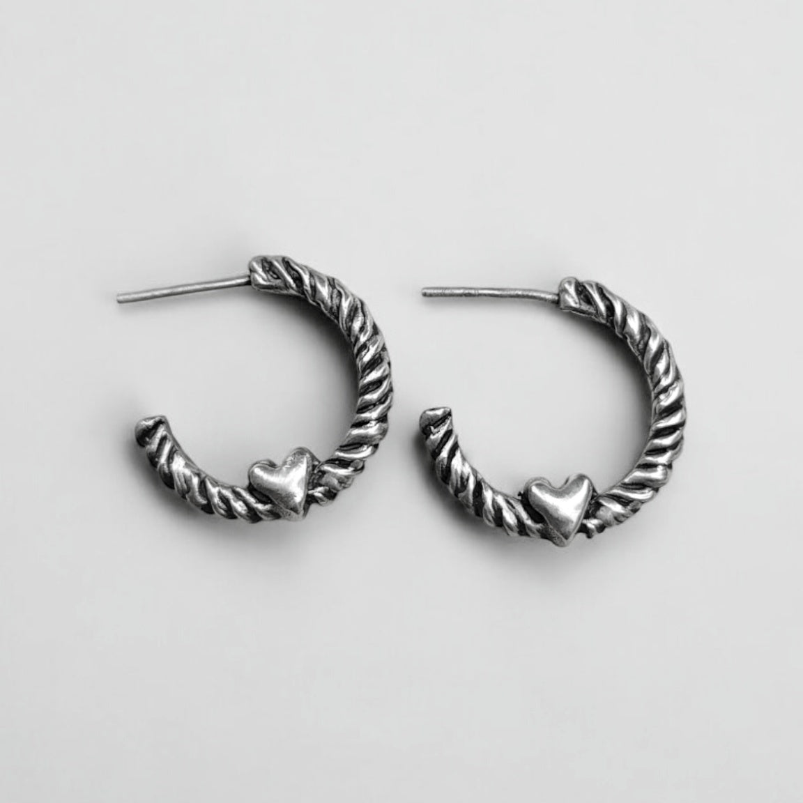 HEART HOOP SILVER EARRINGS