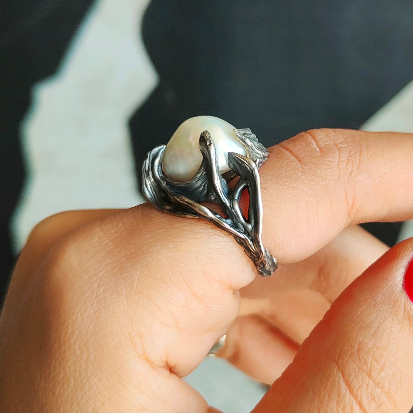 ONE-OFF PEARL SILVER RING