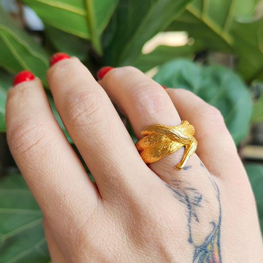 OLIVE WOOD RING - GOLD PLATED