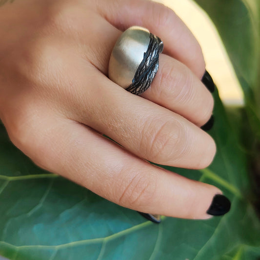 OLIVE WOOD SILVER RING